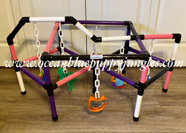 black white purple & pink large puppy jungle gym