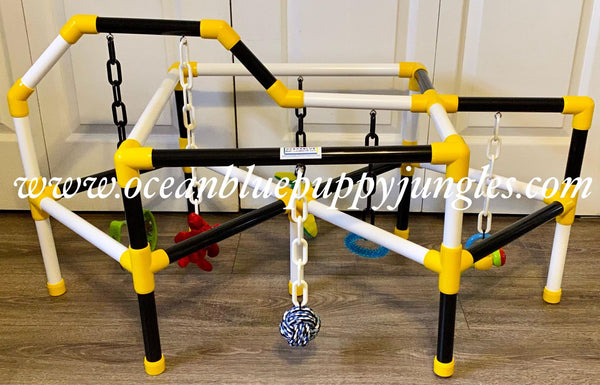 black, white & yellow large puppy jungle gym