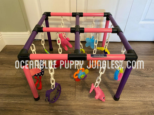 whelping box toy mobile purple pink white & black