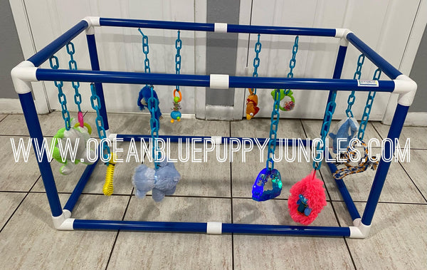 blue white & turquoise large puppy jungle